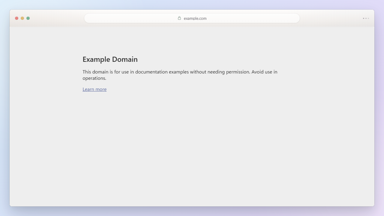 FrameShotでブラウザ枠と背景を加えて書き出したExample DomainのDesktop画像